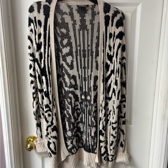 Express Sweaters - Express Black and Cream Women's Cardigan